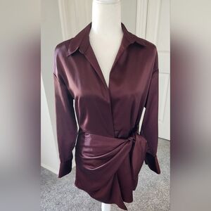 Gianni Bini Satin Wrap Dress Color Burgundy Size 2